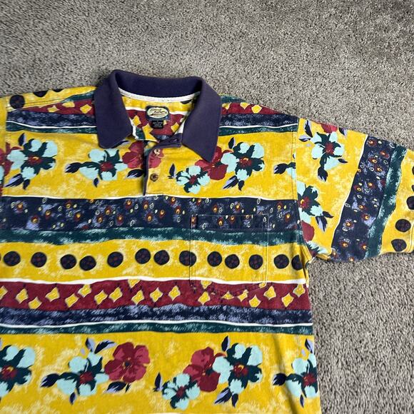 VINTAGE Tommy Bahama Shirt Mens Medium Yellow Blue Polynesian Tribal Polo 90s - Picture 3 of 10